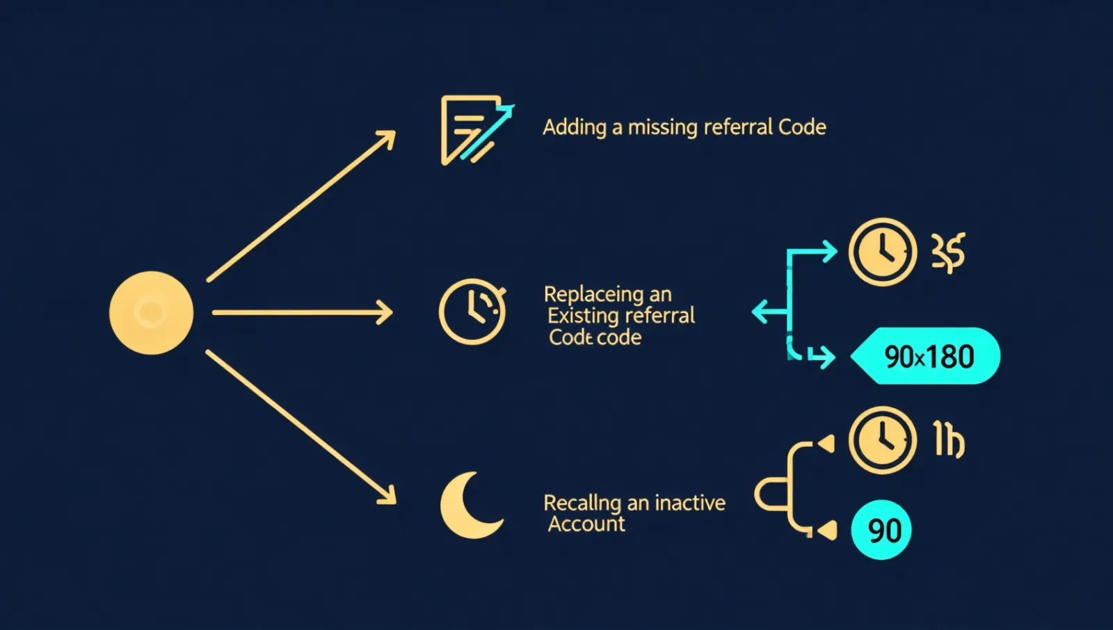 Flowchart distinguishing rebinding versus adding a referral code, and how recall works on Binance vs OKX
