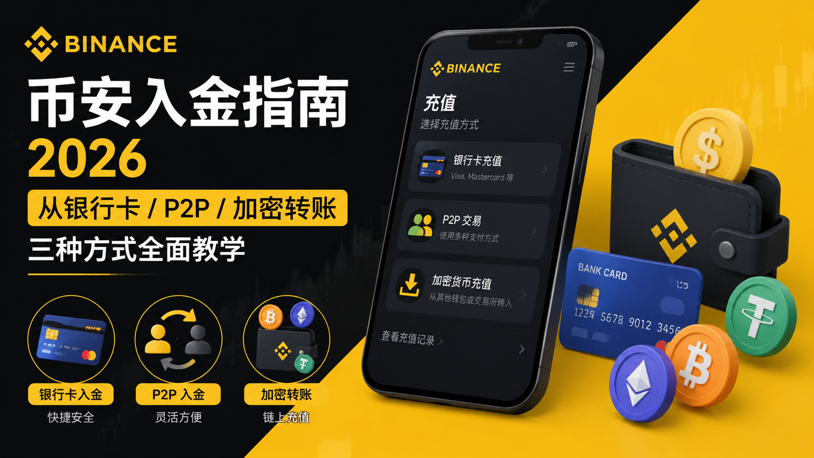 币安入金详细教程2026：C2C、快捷买币、链上充值三种方式一步步教