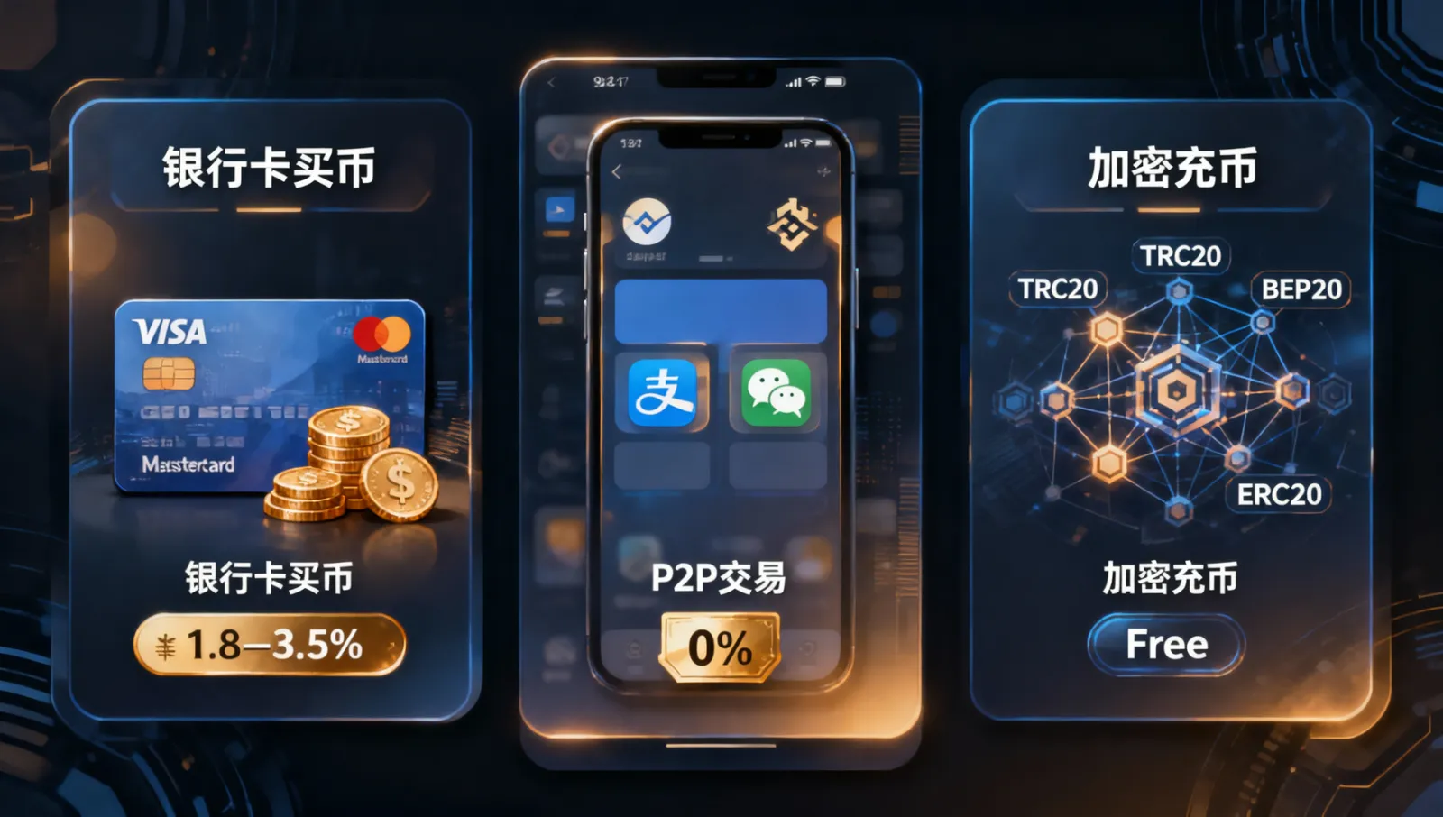 币安入金三种方式对比:C2C、快捷买币、链上充值